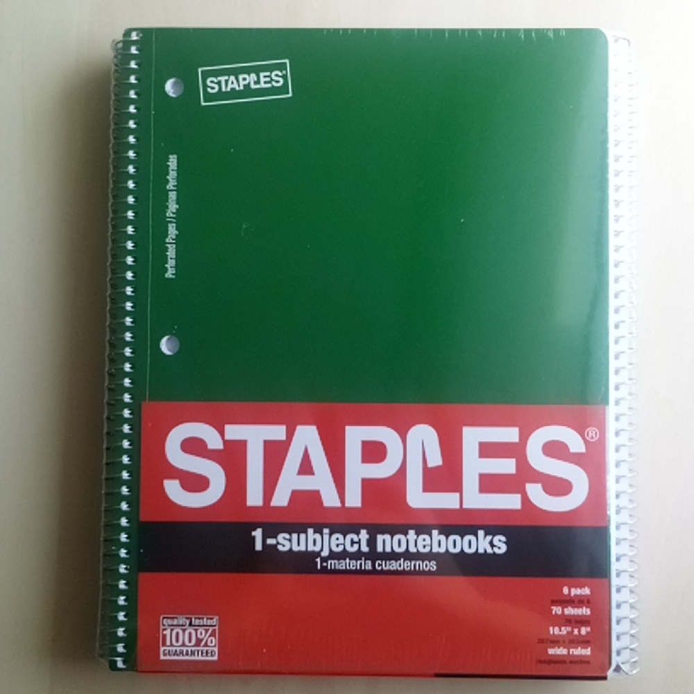 2/$20 NEW Staples 6 Pack 1 Subject Spiral Bound Notebook
